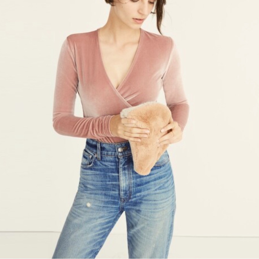 Madewell / NWT women’s Dusty Rose Velvet Wrap Bodysuit size XS